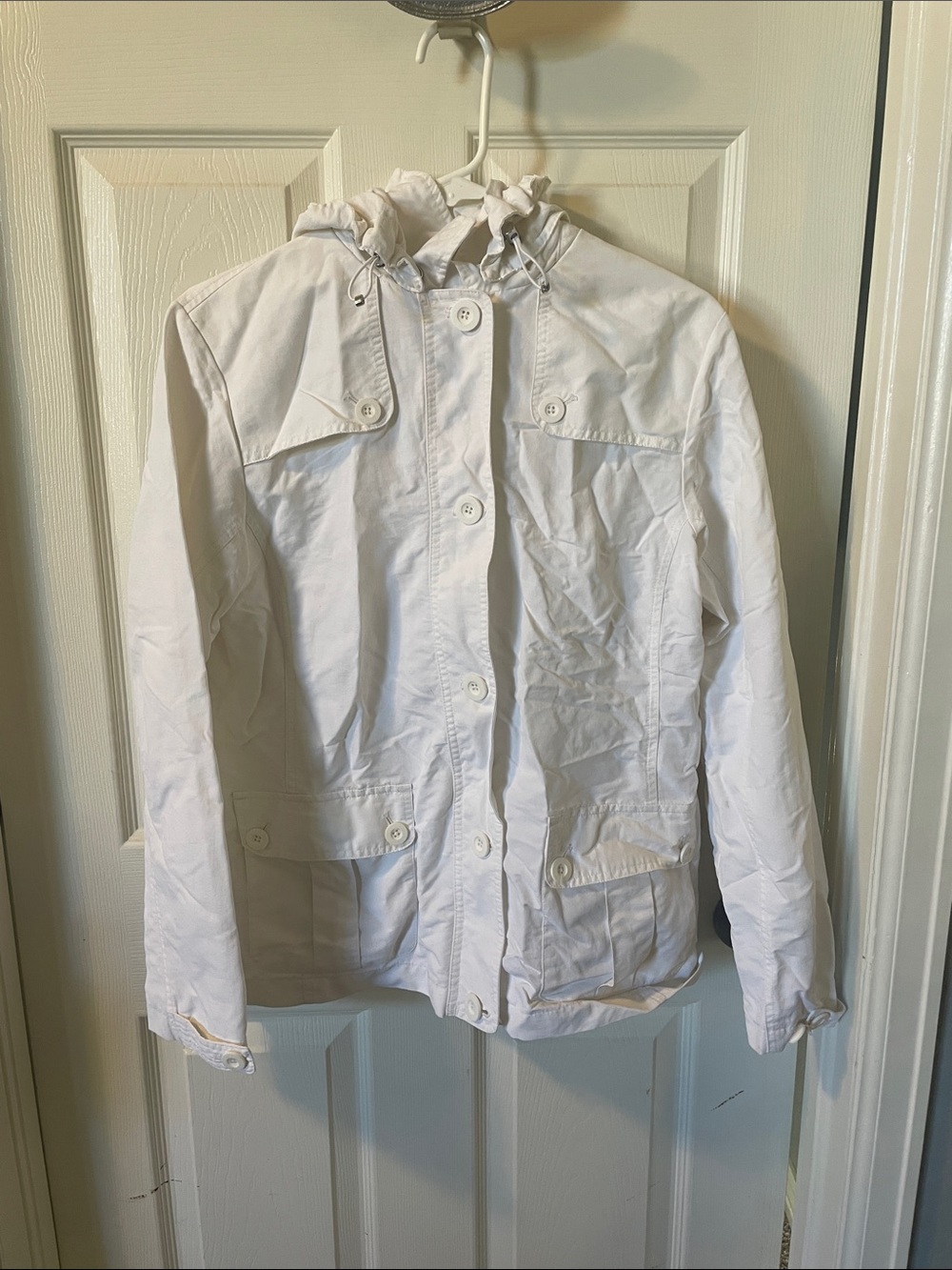 Land's End White Hooded Women's Rain Jacket - size small (6-8)